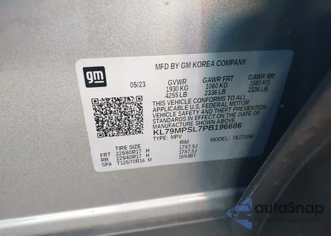 2023 Chevrolet Trailblazer Fwd Lt из США, поврежденный, VIN KL79MPSL7PB196686